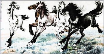  horses Art - Xu Beihong running horses 1 antique Chinese